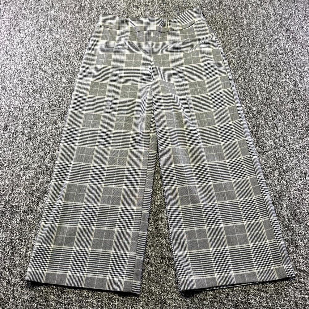 Rachel Zoe Wide-Leg Cropped Pants Womens 4 Gray Black Plaid Side Zip High Rise